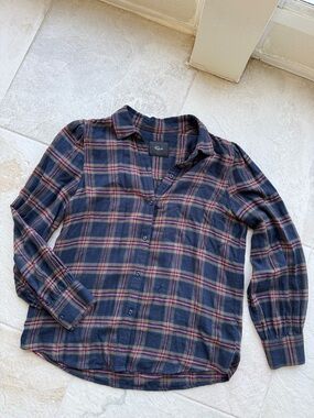 Rails Women’s Navy Plaid Shirt with Pink and Cream Stripes